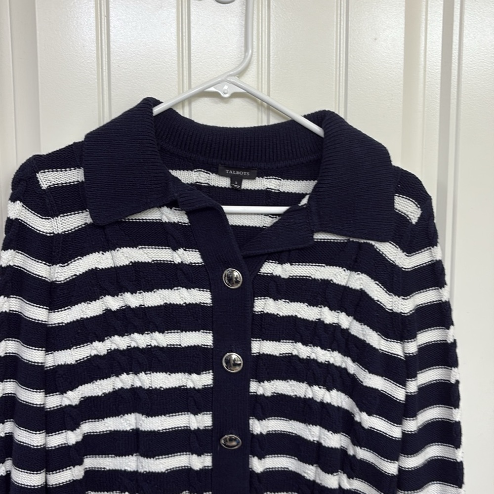Talbots Nautical Blue and White Cardigan Sweater - Picture 2 of 8